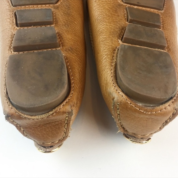 TORY BURCH Tan Leather Lawrence Tassel & Logo Loafers Driver Moccasin Flats 5 - Picture 7 of 7